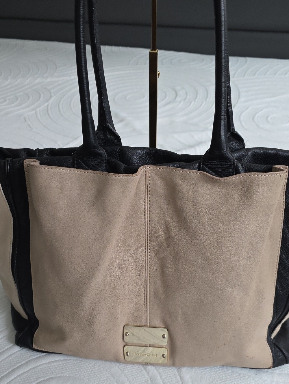 See By Chloe Two-Tone Beige and Black Leather Tote